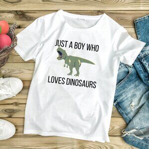 Loves Dinosaurs | Kids White Graphic Tee (XS–XL)